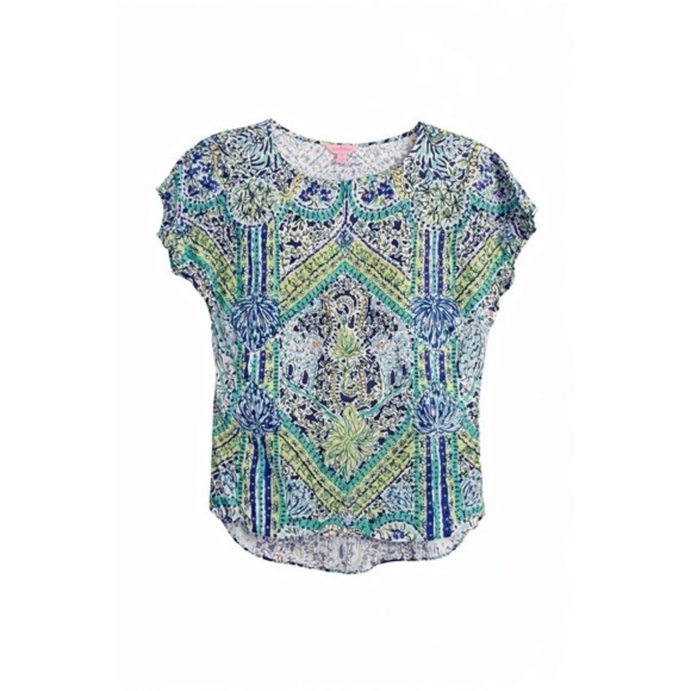 Lilly Pulitzer Escape Artist Tropical Print Cap Sleeve Blouse – Size XS